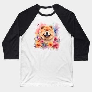 A chow chow decorated with beautiful watercolor flowers Baseball T-Shirt